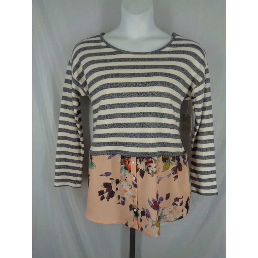 Postmark Anthropologie Stripe Floral Faux Layered Ginny Tunic Top Sz Medium New